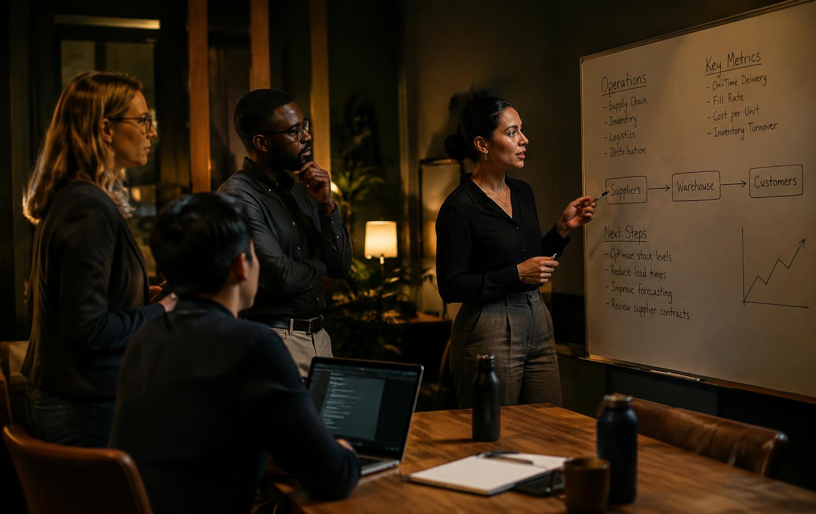 A leadership team reviewing operations plans together